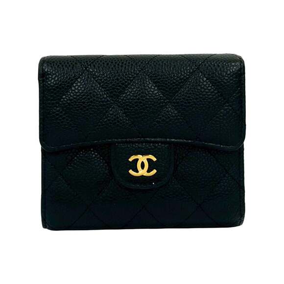CHANEL Authentic Black Caviar Leather Logo Wallet - Picture 1 of 10